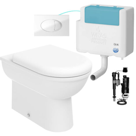 Gloss White D Shape Back to Wall Toilet and Concealed Cistern Set - Bottom Entry