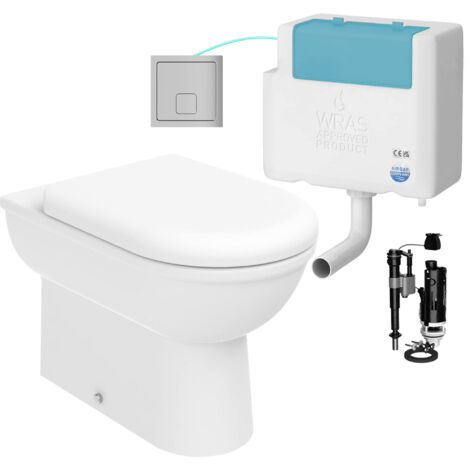 Gloss White D Shape Back to Wall Toilet and Concealed Cistern Set - Bottom Entry