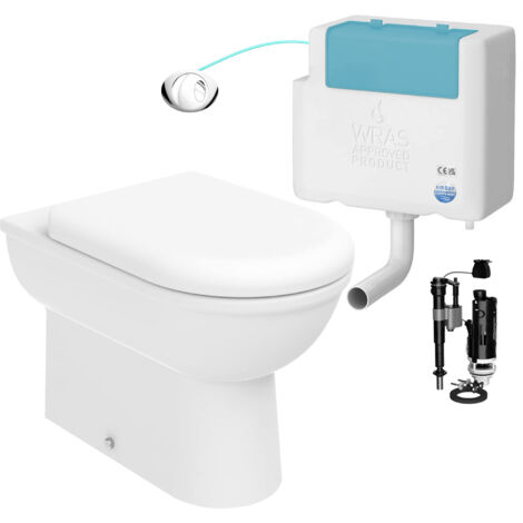 Gloss White D Shape Back to Wall Toilet and Concealed Cistern Set - Bottom Entry