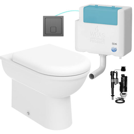Gloss White D Shape Back to Wall Toilet and Concealed Cistern Set - Bottom Entry
