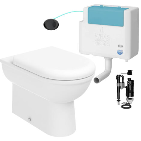 Gloss White D Shape Back to Wall Toilet and Concealed Cistern Set - Bottom Entry