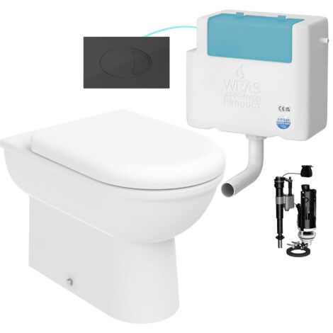 Gloss White D Shape Back to Wall Toilet and Concealed Cistern Set - Side Entry