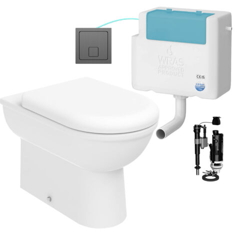 Gloss White D Shape Back to Wall Toilet and Concealed Cistern Set - Side Entry
