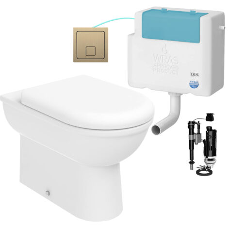 Gloss White D Shape Back to Wall Toilet and Concealed Cistern Set - Side Entry