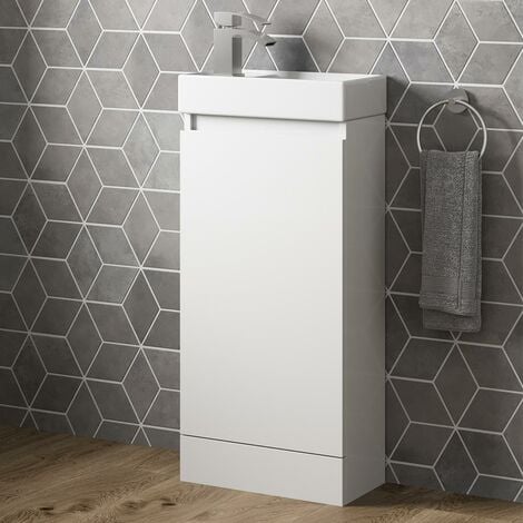 main image of "Gloss White Floor Standing 400mm Slim Vanity Unit Basin Sink Cloakroom Bathroom"