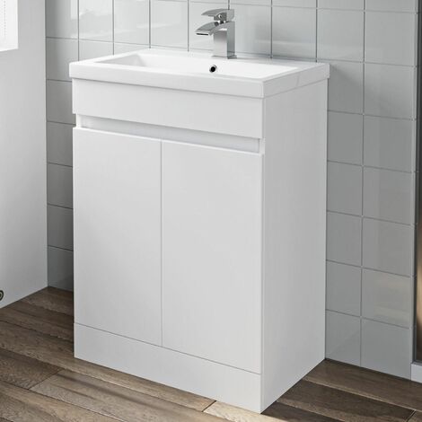 main image of "Gloss White Floor Standing Door Vanity Unit & Basin Sink 600mm Bathroom"