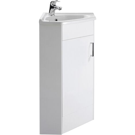 Gloss White Free Standing 1 Door Corner Vanity Basin Unit - 555mm - Balterley