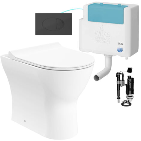 Gloss White Rimless Back to Wall Toilet and Concealed Cistern Set - Bottom Entry
