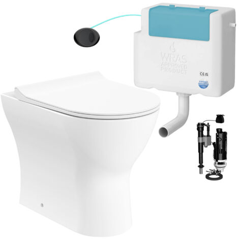 Gloss White Rimless Back to Wall Toilet and Concealed Cistern Set - Side Entry
