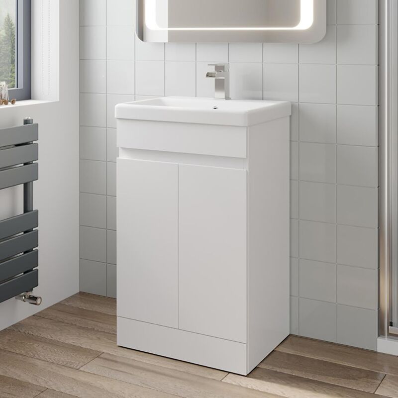 White Vanity Unit with Basin Sink Bathroom Furniture 500mm Freestanding Gloss