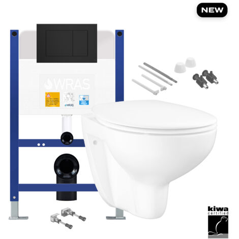 Gloss White Wall Hung Toilet with Low Height 0.75m Concealed Cistern Frame Set - Polished Chrome Plate