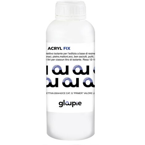 GLOUPIE Acryl Fix Fissativo Isolante Per Pareti E Muri Sia Interni Che Esterni, Confezione 1 Lt, Trasparente, Made In Italy