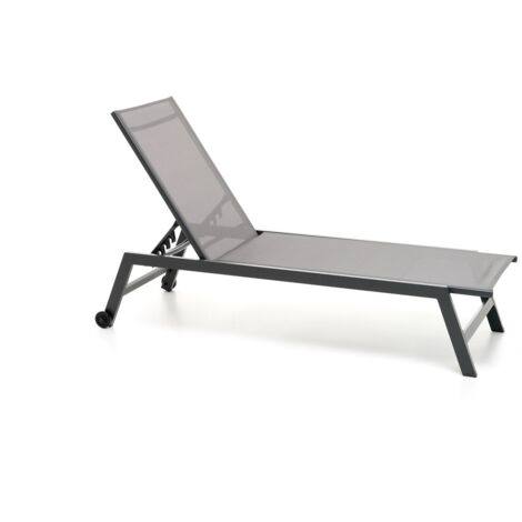 GLOUPIE Lettino Prendisole Alamos Pieghevole In Alluminio Verniciato Antracite Con Ruote Posteriori, L 192 x P 60 x H 91 Cm