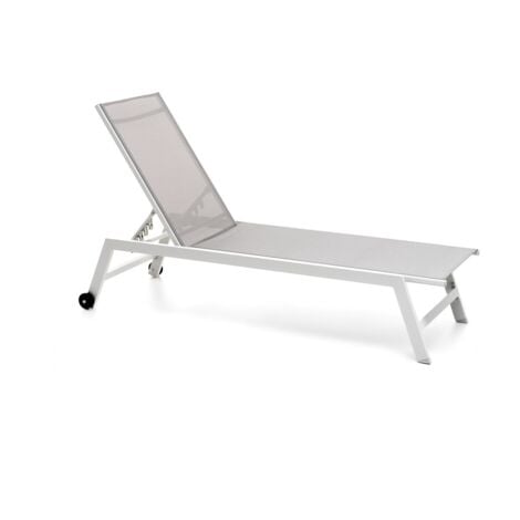 GLOUPIE Lettino Prendisole Alamos Pieghevole In Alluminio Verniciato Bianco Con Ruote Posteriori, L 192 x P 60 x H 91 Cm