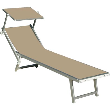 GLOUPIE Lettino Prendisole Kentucky In Alluminio Verniciato Cromo Con Parasole, Texilene Tortora L 186 x P 67 x H 40 Cm