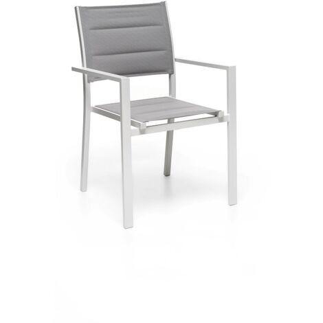 GLOUPIE Poltrona Da Esterno Alamos In Alluminio Verniciato Bianco, Impilabile, L 57 x P 58 x H 86 Cm, Seduta In Textilene