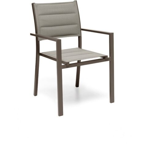 GLOUPIE Poltrona Da Esterno Alamos In Alluminio Verniciato Marrone, Impilabile, L 57 x P 58 x H 86 Cm, Seduta In Textilene