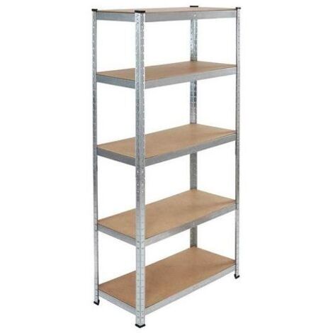 GLOUPIE Scaffale Salvaspazio In Metallo Zincato 5 Ripiani In Legno MDF Rimovibili E Modulabili, L 90 x P 40 x H 180 Cm