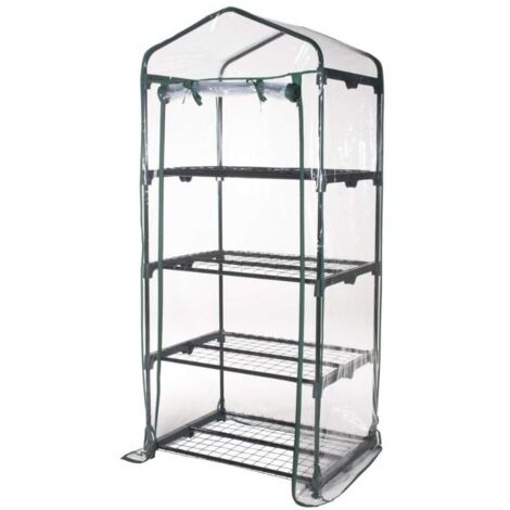 GLOUPIE Serra Da Giardino 4 Ripiani In Acciaio Verniciato Cromato, Completa Di Telo In PVC Trasparente, 69 x P 49 x H 157 Cm