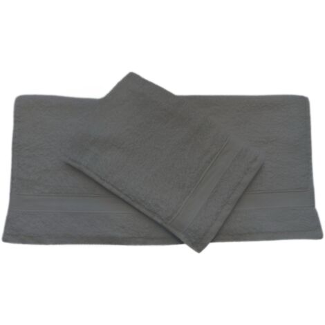 GLOUPIE Set 2 Asciugamani Bagno Viso E Bidet In 100% Spugna Di Puro Cotone In Tinta Unita Dal Color Antracite