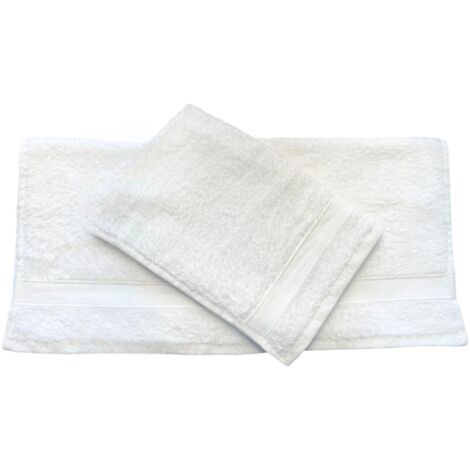 GLOUPIE Set 2 Asciugamani Bagno Viso E Bidet In 100% Spugna Di Puro Cotone In Tinta Unita Dal Color Bianco