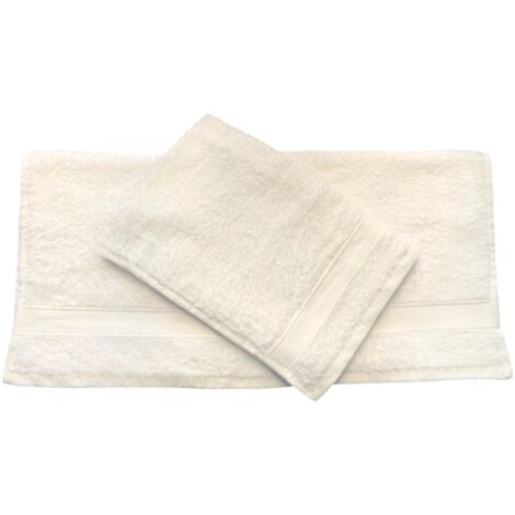 GLOUPIE Set 2 Asciugamani Bagno Viso E Bidet In 100% Spugna Di Puro Cotone In Tinta Unita Dal Color Latte
