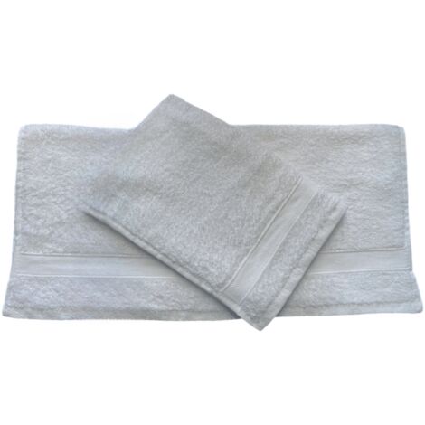 GLOUPIE Set 2 Asciugamani Bagno Viso E Bidet In 100% Spugna Di Puro Cotone In Tinta Unita Dal Color Perla