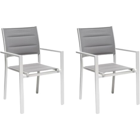 GLOUPIE Set 2 Poltrone Da Esterno Alamos In Alluminio Verniciato Bianco, Impilabile, L 57 x P 58 x H 86 Cm, Seduta In Textilene