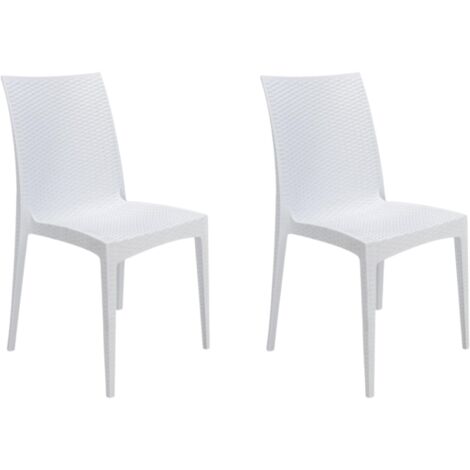 GLOUPIE Set 2 Sedie Da Giardino Jersey In Polipropilene Bianco Dall'Effetto Rattan, Impilabile, L 57 x P 50 x H 89 Cm