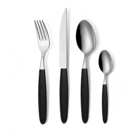 GLOUPIE Set 24 Posate Light Nero Per 6 Persone in Acciaio Inox e Manico In ABS Made In Italy Lavabili In Lavastoviglie