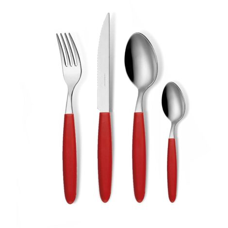 GLOUPIE Set 24 Posate Light Rosso Per 6 Persone in Acciaio Inox e Manico In ABS Made In Italy Lavabili In Lavastoviglie