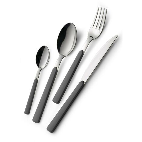 GLOUPIE Set 24 Posate Loft Grigio Per 6 Persone in Acciaio Inox e Manico In ABS Made In Italy Lavabili In Lavastoviglie