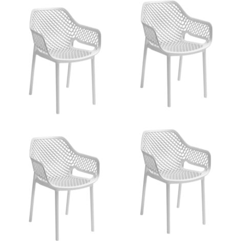 Gloupie Set 4  Poltrone Aria in Polipropilene Bianco, Impilabile,58x60x82 cm, 3,8 kg, Schienale Ergonomico,Made in Italy