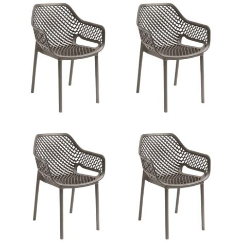 Gloupie Set 4 Poltrone Aria in Polipropilene Taupe, Impilabile,58x60x82 cm, 3,8 kg, Schienale Ergonomico,Made in Italy