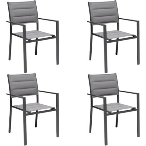 GLOUPIE Set 4 Poltrone Da Esterno Alamos In Alluminio Verniciato Antracite, Impilabile, 57 x 58 x H 86 Cm, Seduta In Textilene