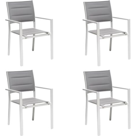 GLOUPIE Set 4 Poltrone Da Esterno Alamos In Alluminio Verniciato Bianco, Impilabile, L 57 x P 58 x H 86 Cm, Seduta In Textilene