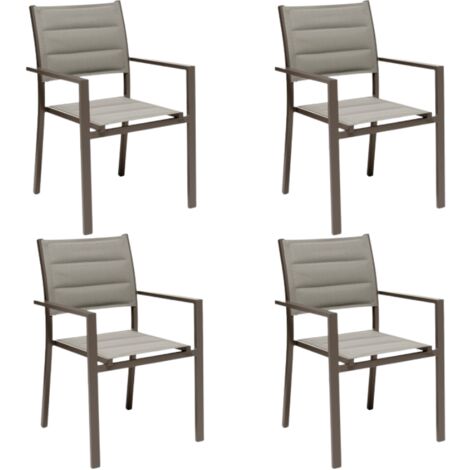 GLOUPIE Set 4 Poltrone Da Esterno Alamos In Alluminio Verniciato Marrone, Impilabile, L 57 x P 58 x H 86 Cm, Seduta In Textilene