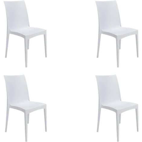 GLOUPIE Set 4 Sedie Da Giardino Jersey In Polipropilene Bianco Dall'Effetto Rattan, Impilabile, L 57 x P 50 x H 89 Cm