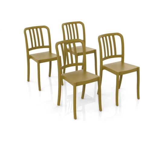 GLOUPIE Set 4 Sedie Impilabili Charme In Polipropilene Neutro Rinforzato Giallo Senape, L 41 x P 53 x H 84,5 Cm, Made In Italy