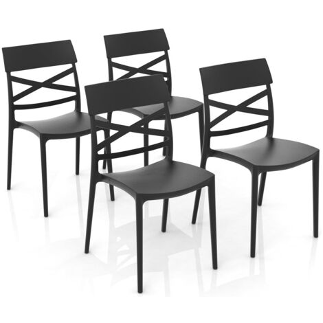 GLOUPIE Set 4 Sedie Impilabili Jazz In Polipropilene Neutro Rinforzato Nero Grafite, L 44,5 x P 54,5 x H 85,5 Cm, Made In Italy