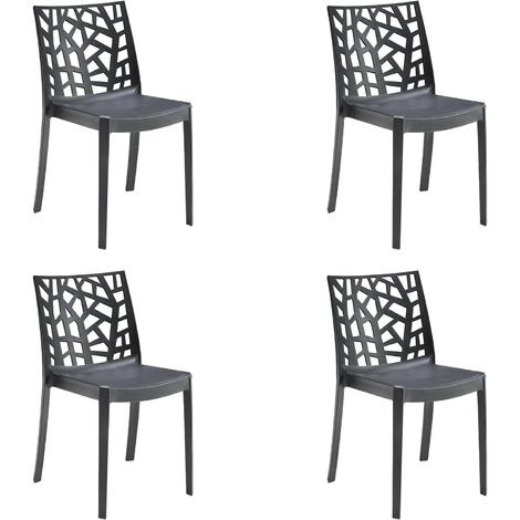 GLOUPIE Set 4 Sedie Matrix In Polipropilene Nero, Dim. 55x47x82 Cm,Peso 4 Kg,Per Interno Ed Esterno,Made In Italy,Impilabili