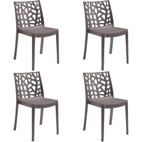 GLOUPIE Set 4 Sedie Matrix In Polipropilene Tortora, 55x47x82 Cm,Peso 4 Kg,Per Interno Ed Esterno,Made In Italy,Impilabili