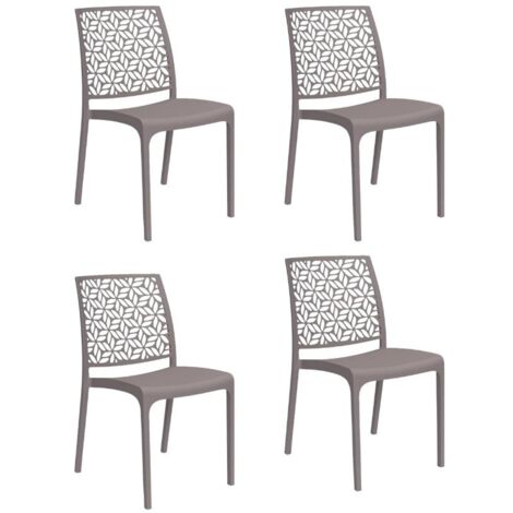 Gloupie Set 4 Sedie Ninfa in Polipropilene Taupe,Impinabili, 46x54x80 cm, peso 3,3 kg,Schienale a Forma di Ninfee,Made in italy