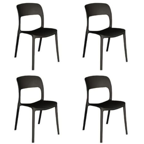 GLOUPIE Set 4 Sedie Ralph In Polipropilene Solido E Resistente Alle Intemperie Nero, Impilabili, L 46 x P 56 x H 83 Cm