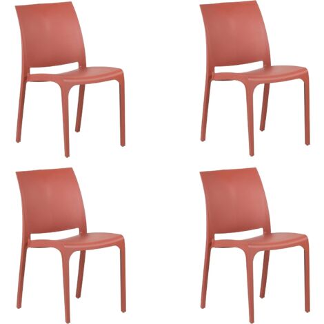 GLOUPIE Set 4 Sedie Volga In Polipropilene Rosso,54x46x81Cm,Peso 3,5Kg,Per Interno/Esterno,Made In Italy,Sedie Impilabili