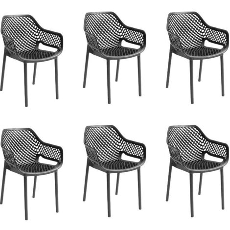 Gloupie Set 6 Poltrone Aria in Polipropilene Nero, Impilabile,58x60x82 cm, 3,8 kg, Schienale Ergonomico, Made in Italy