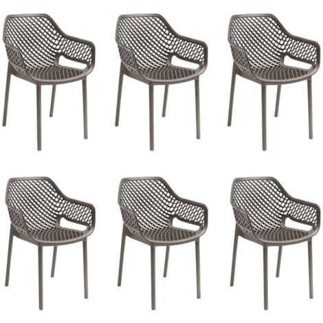 Gloupie Set 6 Poltrone Aria in Polipropilene Taupe, Impilabile,58x60x82 cm, 3,8 kg, Schienale Ergonomico,Made in Italy
