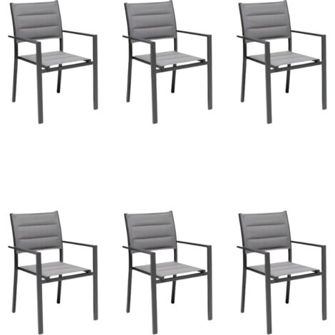 GLOUPIE Set 6 Poltrone Da Esterno Alamos In Alluminio Verniciato Antracite, Impilabile, 57 x 58 x H 86 Cm, Seduta In Textilene