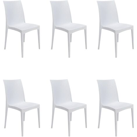 GLOUPIE Set 6 Sedie Da Giardino Jersey In Polipropilene Bianco Dall'Effetto Rattan, Impilabile, L 57 x P 50 x H 89 Cm