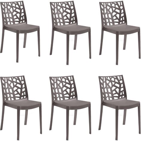 GLOUPIE Set 6 Sedie Matrix In Polipropilene Tortora, 55x47x82 Cm,Peso 4 Kg,Per Interno Ed Esterno,Made In Italy,Impilabili
